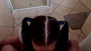 a girl in lingerie performs a unique act on the toilet for her boyfriend.