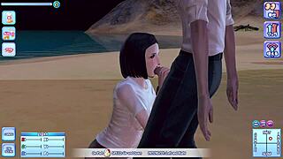 Feeling intense pleasure in hentai beach resort with blowjob