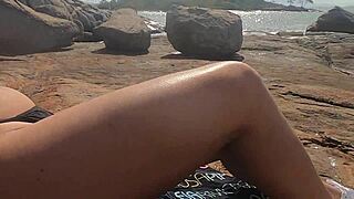beautiful young brazilian caught having public sex on beach rocks