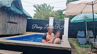 my horny wife squirts hard in public pool setting