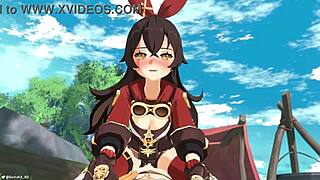 amber feels joy in genshin impact with aether