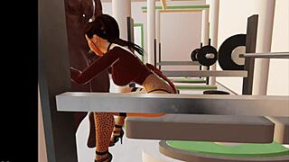 Young girl bent over for anal assfucking with monster cock in gym!