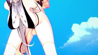 Arlecchino is fucking in a bikini on the beach in this genshin impact hentai