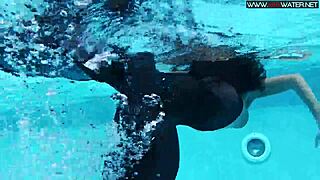 Sexy Diana Kalgotkina swims naked in public pool, so tempting.
