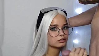 Teen couple in cosplay, cute Loirinha White Moon craves hot action