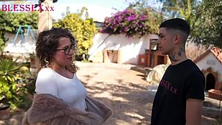 Farm fresh fun with a curly-haired amateur and a monster cock lover