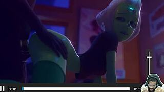 Tina and Peridot engage in 69 on the table, with Widowmaker fucking her thicc ass from behind.