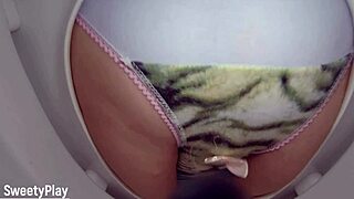 Curvy Mature Soaks Panties with Piss on Toilet Cam.