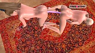 Two Lesbian Girls Fuck With Double Dildo!