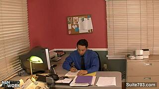 in the office, amazing gay blowjob leads to hardcore fucking