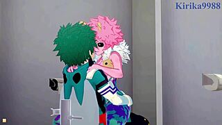 In My Hero Academia Hentai, Mina Ashido and Momo Yaoyorozu Have Intense Sex with Izuku Midoriya, Featuring Big Tits and Creampie