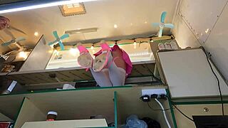 This crazy girl flashes upskirt at work for quick cash