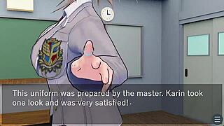karin gives oral under the desk in school blazer