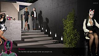 Anime babe in heels flashes upskirt legs and big tits