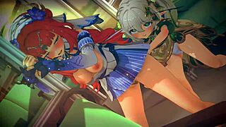 nilou from genshin impact bent over in doggystyle with anime damage moans