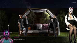 Anime babe in heels flashes upskirt legs and big tits