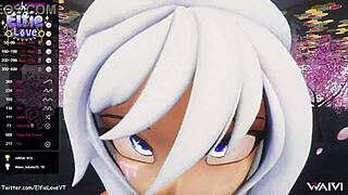 Pov Blowjob From Hentai Vtuber Elfie Love In 3D Vrchat Mmd With Cum On Face And Close Up Webcam Action.