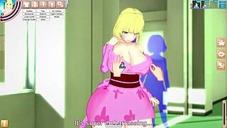 Rubia tetona hentai character squirts in wild anime game