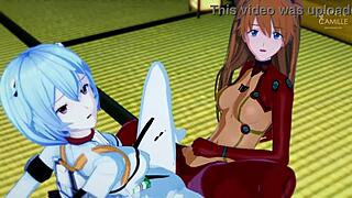 Asuka and rei synchronize their tight juicy pussies in evangelion.