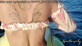 Young girl enjoys jet ski and beach fun before cumshot