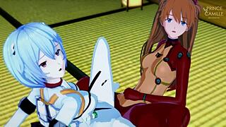 Asuka and rei synchronize their tight juicy pussies in evangelion.