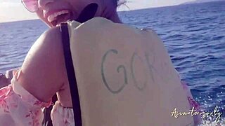 Young girl enjoys jet ski and beach fun before cumshot