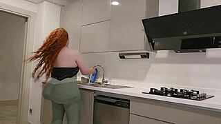 Beautiful woman in a dress, big tits, and ass in a hot scene