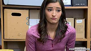 Shoplyfter Emily Willis gags on a huge cock.