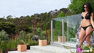 all natural milf model strips naked outdoor for playboy exposure