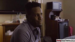 Hot babe rides her best friend's big black dick passionately