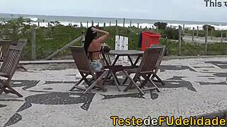 Grabbing that hot beach brunette’s big ass