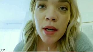 Blonde woman with glasses engages in a blowjob scene in this narrative.