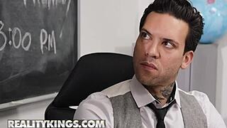 College hottie vina sky fucks her supervisor on her last day.