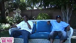 Skyy Black devours two big sausages for wild riding fun.