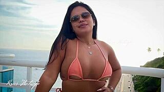 Exposed Married Whore Flaunts Huge Tanned Body with Tan Lines in Rooftop Pool POV!