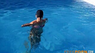 Blonde Babe's Porn Debut With Young 18+ Rookie In Pool