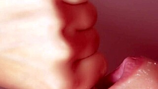 japanese cutie gets messy facial in close up action