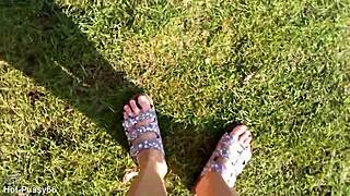 hey, check my bare feet in latschen for some outdoor german fun