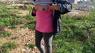 Kinky mom Nippleringlover flashes pierced nipples on public street