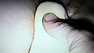 Cum drips from wife's pussy after intense dildo pounding