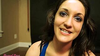 brunette ryann starts with sucking cock then gets her shaved pussy pounded deep