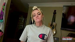 petite inked blonde sassy teases with juicy tits and fingers her tight hole