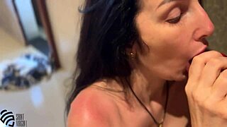 Brunette blowjob in shower leads to real orgasm?