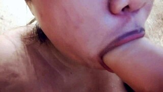 Wow, Sucking a Messy Milk-Filled Dildo Up Close! 🥛