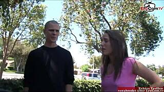 Skinny brunette teen with small tits picked up for sex and mouth cumshot