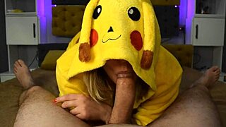 pikachu loves swallowing sperm in this wild pov blowjob with a blonde amateur