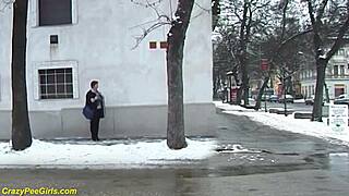 redhead bbw milf caught peeing in a public spot.