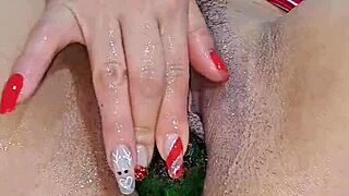 Latina blonde fisting her wet pussy with huge avocado