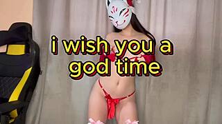 Christmas Latina beauty masturbates, revealing her dripping wet pussy, wanna see?