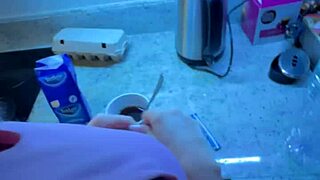 Wow! Sexy Alice Blows Boyfriend in Kitchen, Swallows Huge Cumload!